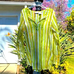 BITTER APPLE BRAT LIME GREEN SHEER TUNIC TOP GREEN BLOUSE Size …